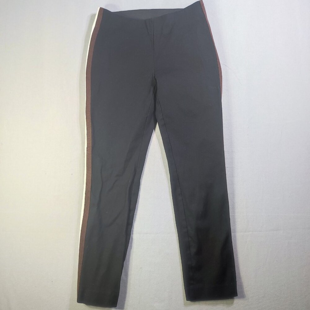 a new day pants women's size 2 black with white and brown stripes on side